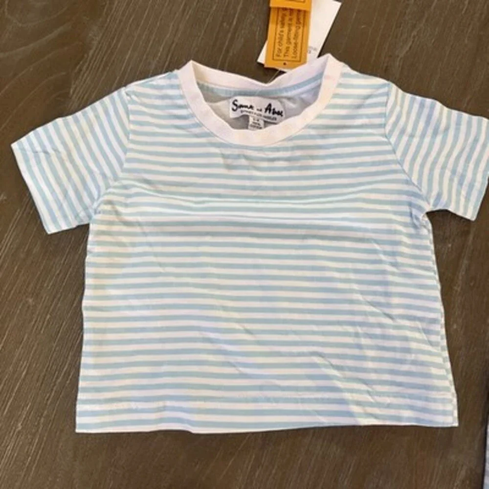 Sant And Abel 2 Pc White/blue Striped Short Pajama Set Sz 1-2 Toddler PJs NEW